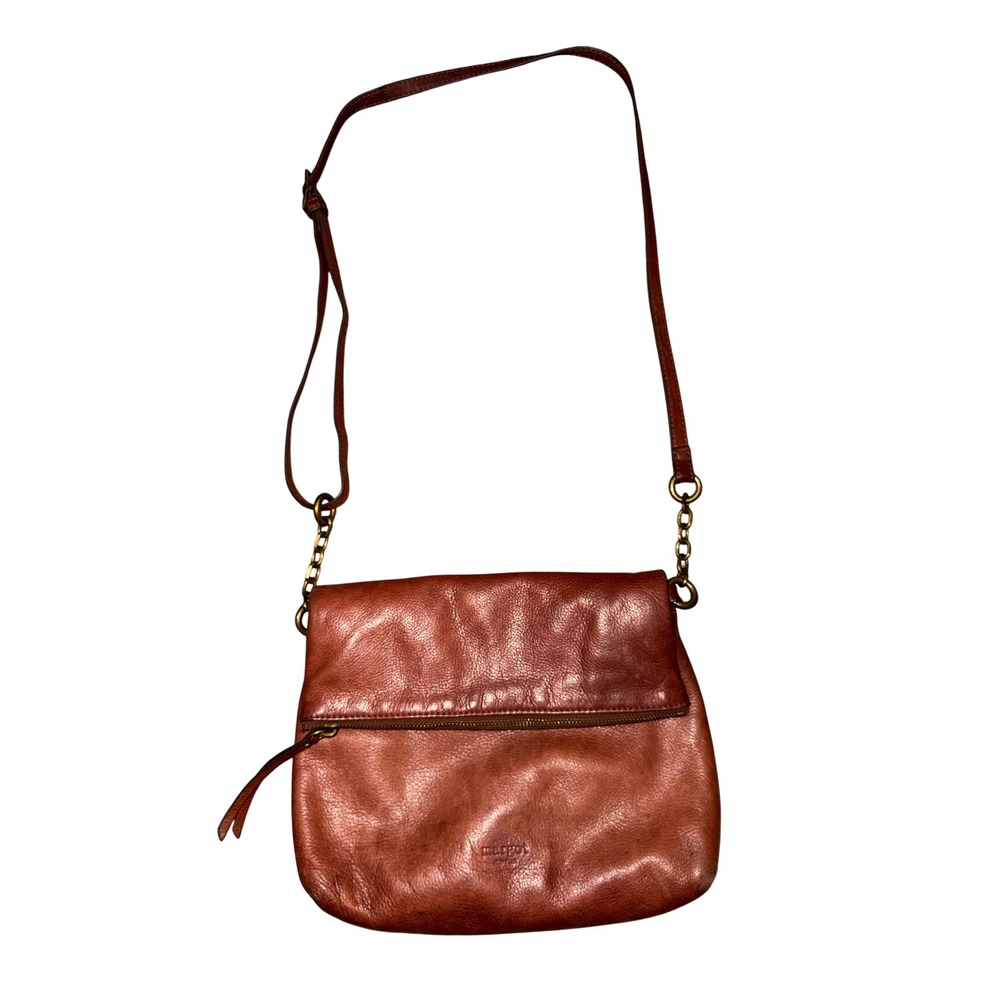 Margot Crossbody Bag Robbie Medium Brown Pebbled Leather Foldover Flap Zip